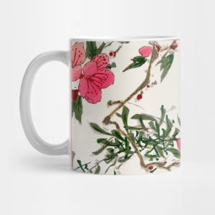 Chinese Bush-warbler and Drooping Peach old Japanese woodblock print Mug